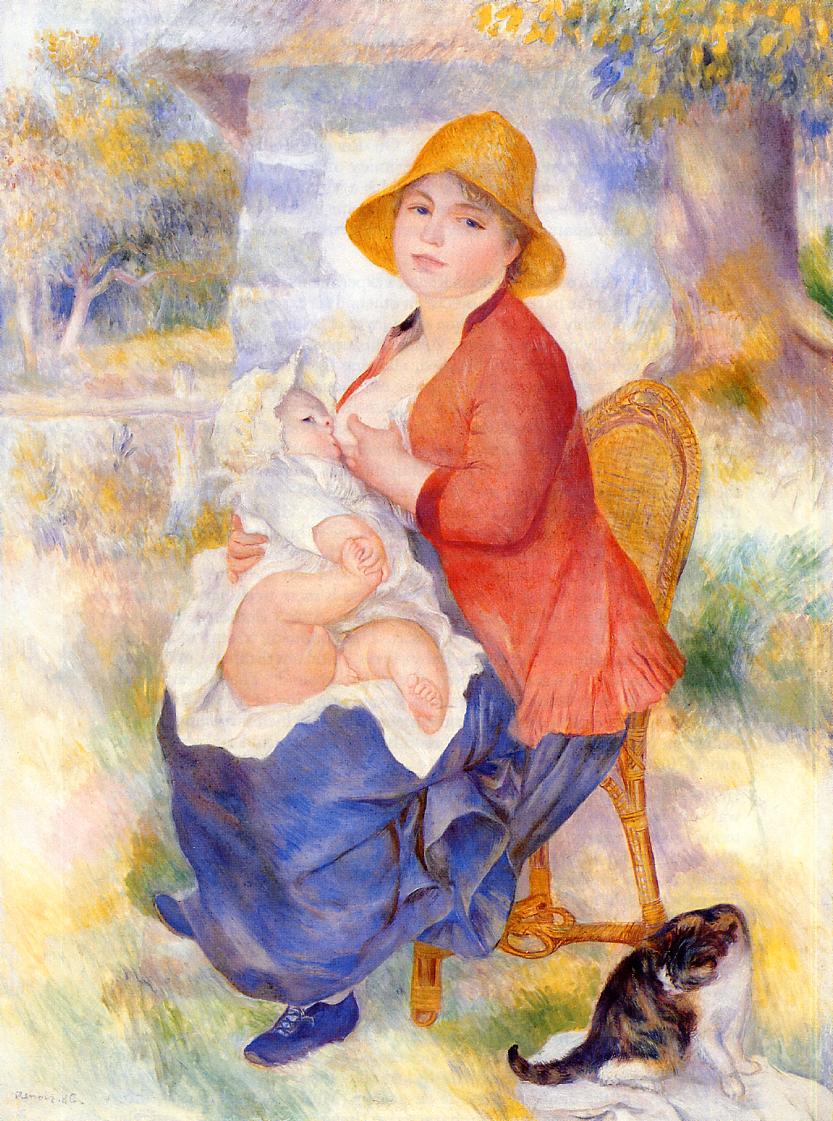 Motherhood (Woman Breast Feeding Her Child) - Pierre-Auguste Renoir painting on canvas